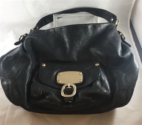 Michael Kors Est 1981 Black Leather Purse Short Strap Brass.